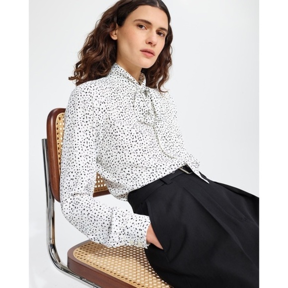 G. Label by Goop Barbara Silk Blend Tie Neck Button Down Blouse Sz 10 - Picture 3 of 16